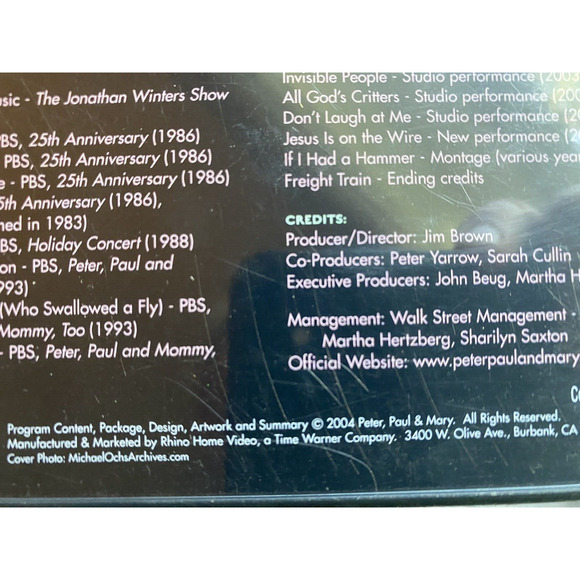 Peter, Paul & Mary: Carry It on A Musical Legacy DVD New & Sealed 2004 Rhino - Picture 4 of 4